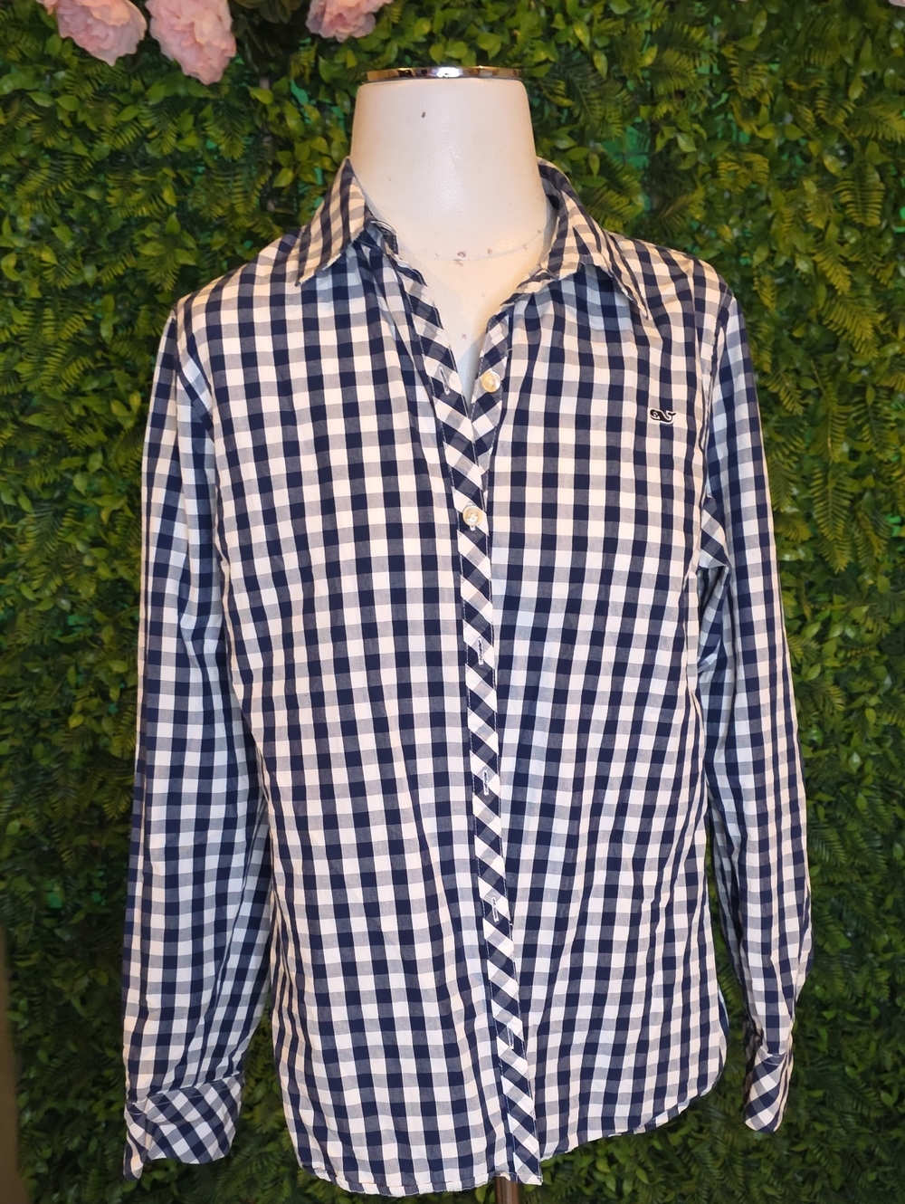 Vineyard Vines Navy and White Gingham Button-Down